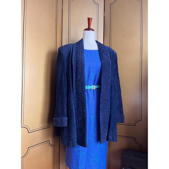 Vintage summer dress in blue with flowers and sleeveless, size L - Picture 6 of 6